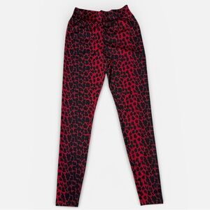 By Egreis Red Leopard Print Ruched Leggings Women’s Large High Waist